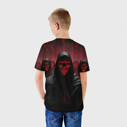 Детская футболка 3D Анонимусы в красном свете, цвет 3D печать - фото 4