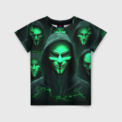 Детская футболка 3D Анонимусы в зеленом свете