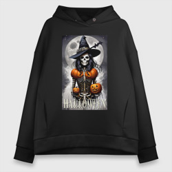 Женское худи Oversize хлопок Witch - skeleton - halloween