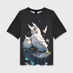 Женская футболка oversize 3D Филины и магия
