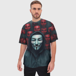 Мужская футболка oversize 3D Группа из анонимусов - фото 2