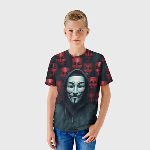 Детская футболка 3D Группа из анонимусов, цвет 3D печать - фото 3