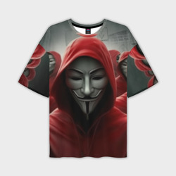 Мужская футболка oversize 3D Анонимусы в красных капюшонах