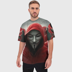 Мужская футболка oversize 3D Анонимусы в красных капюшонах - фото 2