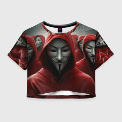 Женская футболка Crop-top 3D Анонимусы в красных капюшонах