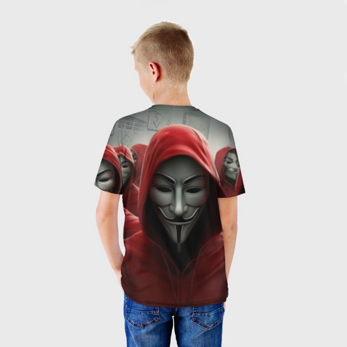 Детская футболка 3D Анонимусы в красных капюшонах, цвет 3D печать - фото 4
