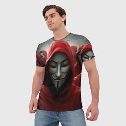 Мужская футболка 3D Анонимусы в красных капюшонах - фото 2