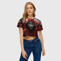 Женская футболка Crop-top 3D Анонимусы в красных капюшонах - фото 2