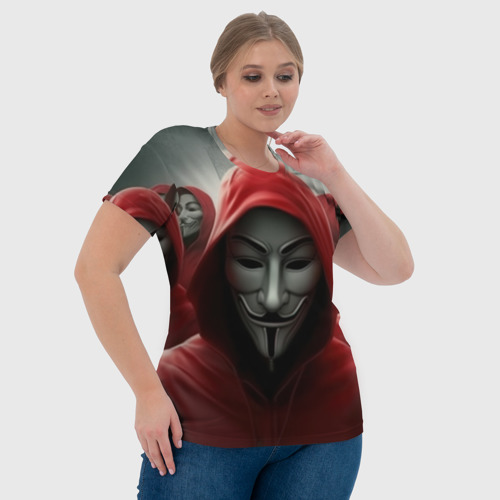 Женская футболка 3D с принтом Анонимусы в красных капюшонах, фото #4