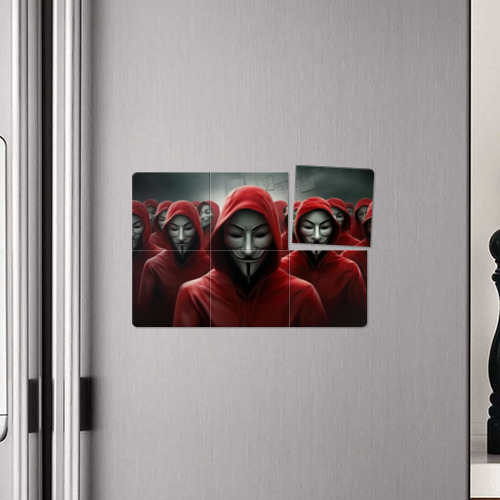 Магнитный плакат 3Х2 Анонимусы в красных капюшонах - фото 4