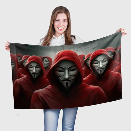 Флаг 3D Анонимусы в красных капюшонах