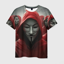 Мужская футболка 3D Анонимусы в красных капюшонах