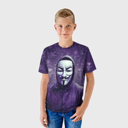 Детская футболка 3D Анонимус фиолетовы свет - фото 2