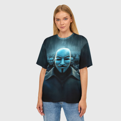 Женская футболка oversize 3D Анонимус синий свет - фото 2