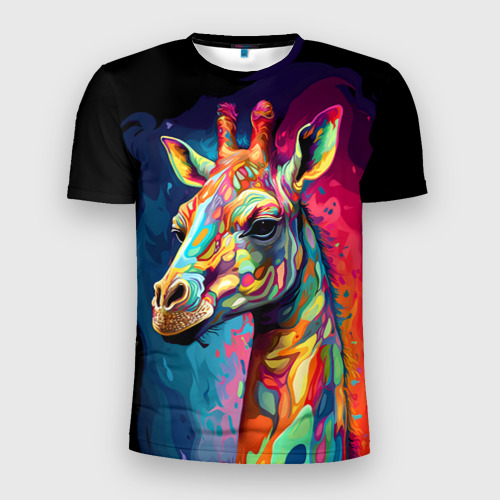Мужская футболка 3D Slim с принтом Психоделический жираф, вид спереди #2