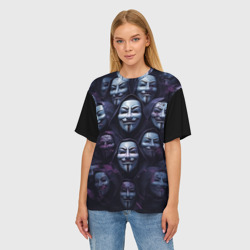 Женская футболка oversize 3D Анонимусы паттерн - фото 2