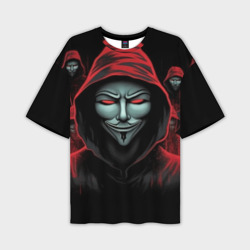 Мужская футболка oversize 3D Анонимус красный капюшон