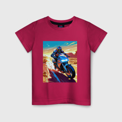 Детская футболка хлопок Мотоциклист в пустыне