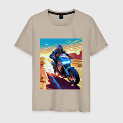 Мужская футболка хлопок Мотоциклист в пустыне