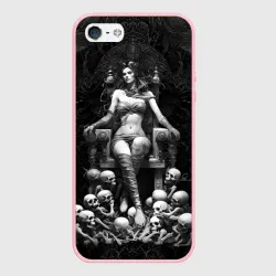 Чехол для iPhone 5/5S матовый Ведьма на троне из черепов