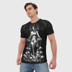 Мужская футболка 3D Ведьма на троне из черепов - фото 2