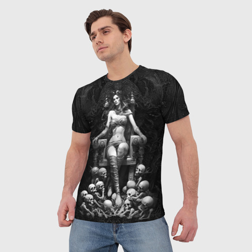 Мужская футболка 3D Ведьма на троне из черепов, цвет 3D печать - фото 3
