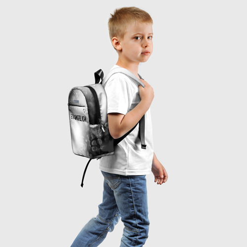Детский рюкзак 3D с принтом Evangelion glitch на светлом фоне: символ сверху, вид сзади #1