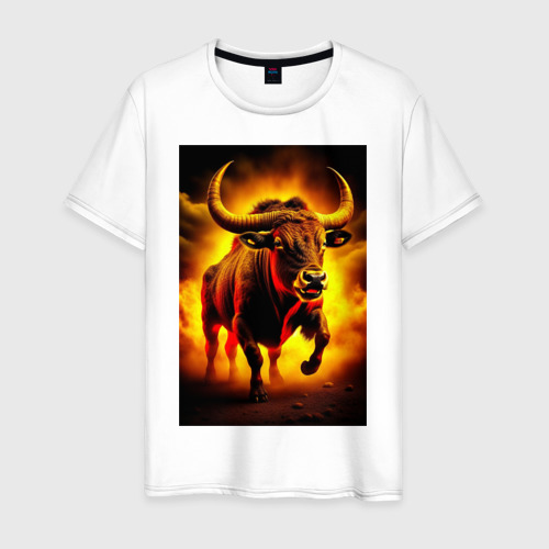 Мужская футболка из хлопка с принтом Свирепый буйвол, вид спереди №1