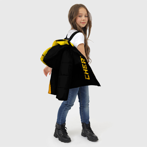 Зимняя куртка для девочек 3D с принтом Chery - gold gradient: по-вертикали, фото #4