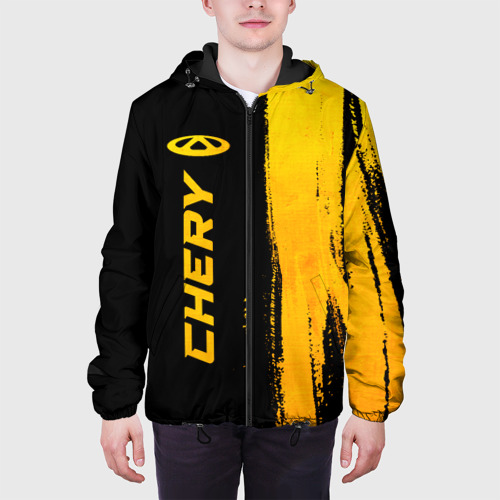 Мужская куртка 3D с принтом Chery - gold gradient: по-вертикали, вид сбоку #3