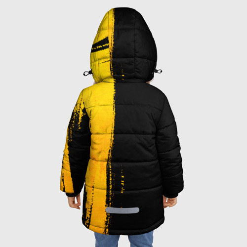 Зимняя куртка для девочек 3D с принтом Chery - gold gradient: по-вертикали, вид сзади #2
