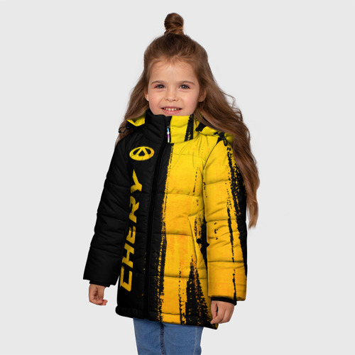 Зимняя куртка для девочек 3D с принтом Chery - gold gradient: по-вертикали, фото на моделе #1