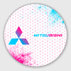 Круглый коврик для мышки Mitsubishi neon gradient style: надпись и символ