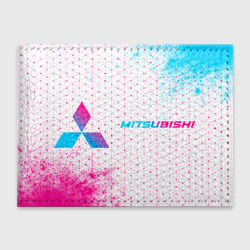 Обложка для студенческого билета Mitsubishi neon gradient style: надпись и символ