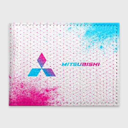 Обложка для студенческого билета Mitsubishi neon gradient style: надпись и символ