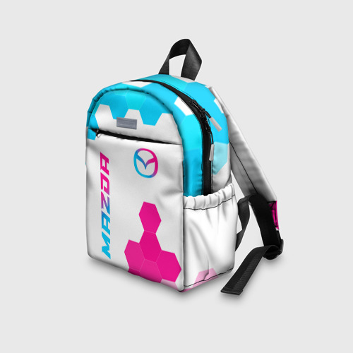 Детский рюкзак 3D с принтом Mazda neon gradient style: надпись, символ, вид сбоку #3