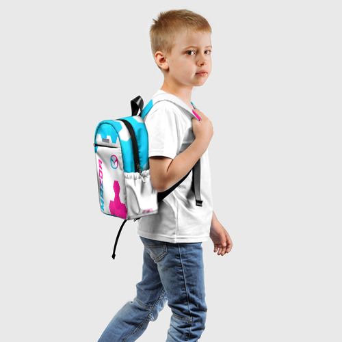 Детский рюкзак 3D с принтом Mazda neon gradient style: надпись, символ, вид сзади #1