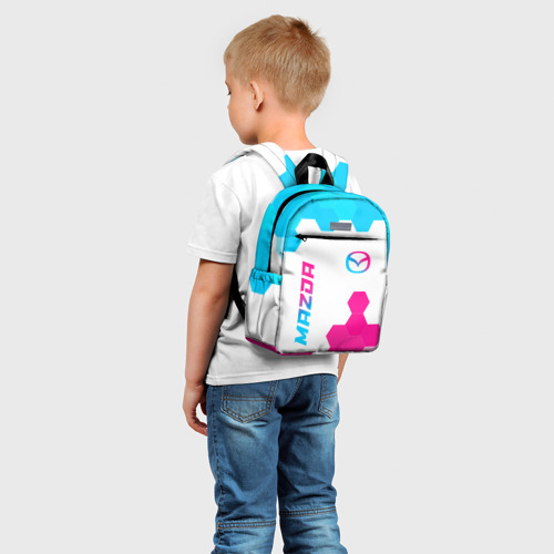 Детский рюкзак 3D с принтом Mazda neon gradient style: надпись, символ, фото на моделе #1