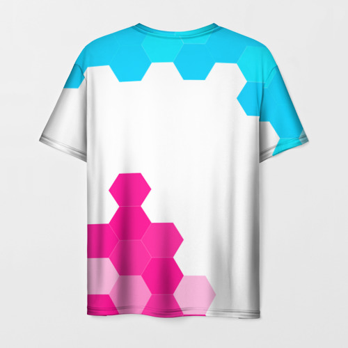 Мужская футболка 3D с принтом Mazda neon gradient style: надпись, символ, вид сзади #1