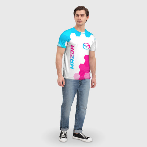 Мужская футболка 3D с принтом Mazda neon gradient style: надпись, символ, вид сбоку #3