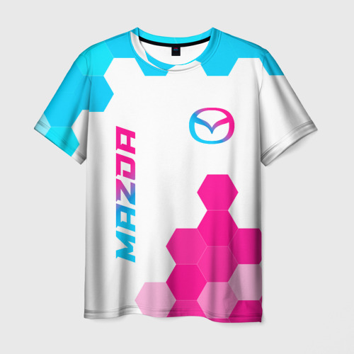 Мужская футболка 3D с принтом Mazda neon gradient style: надпись, символ, вид спереди #2