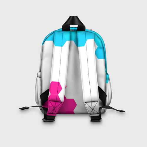 Детский рюкзак 3D с принтом Mazda neon gradient style: надпись, символ, вид сзади #2