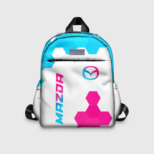 Детский рюкзак 3D с принтом Mazda neon gradient style: надпись, символ, вид спереди #2