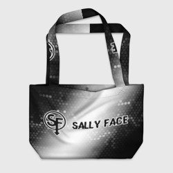 Пляжная сумка 3D Sally Face glitch на светлом фоне: надпись и символ