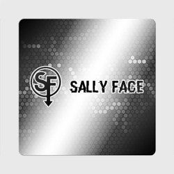 Магнит виниловый Квадрат Sally Face glitch на светлом фоне: надпись и символ