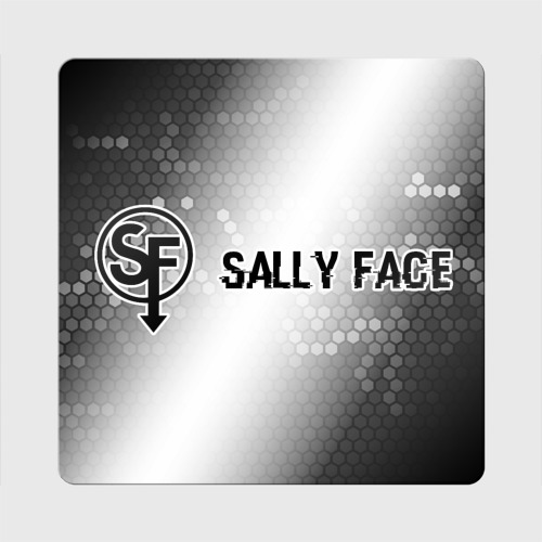 Магнит виниловый Квадрат Sally Face glitch на светлом фоне: надпись и символ