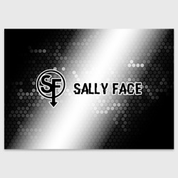 Поздравительная открытка Sally Face glitch на светлом фоне: надпись и символ