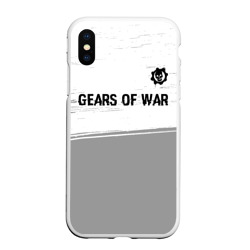 Чехол для iPhone XS Max матовый Gears of War glitch на светлом фоне: символ сверху