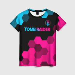 Женская футболка 3D Tomb Raider - neon gradient: символ сверху