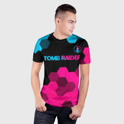 Мужская футболка 3D Slim Tomb Raider - neon gradient: символ сверху - фото 2
